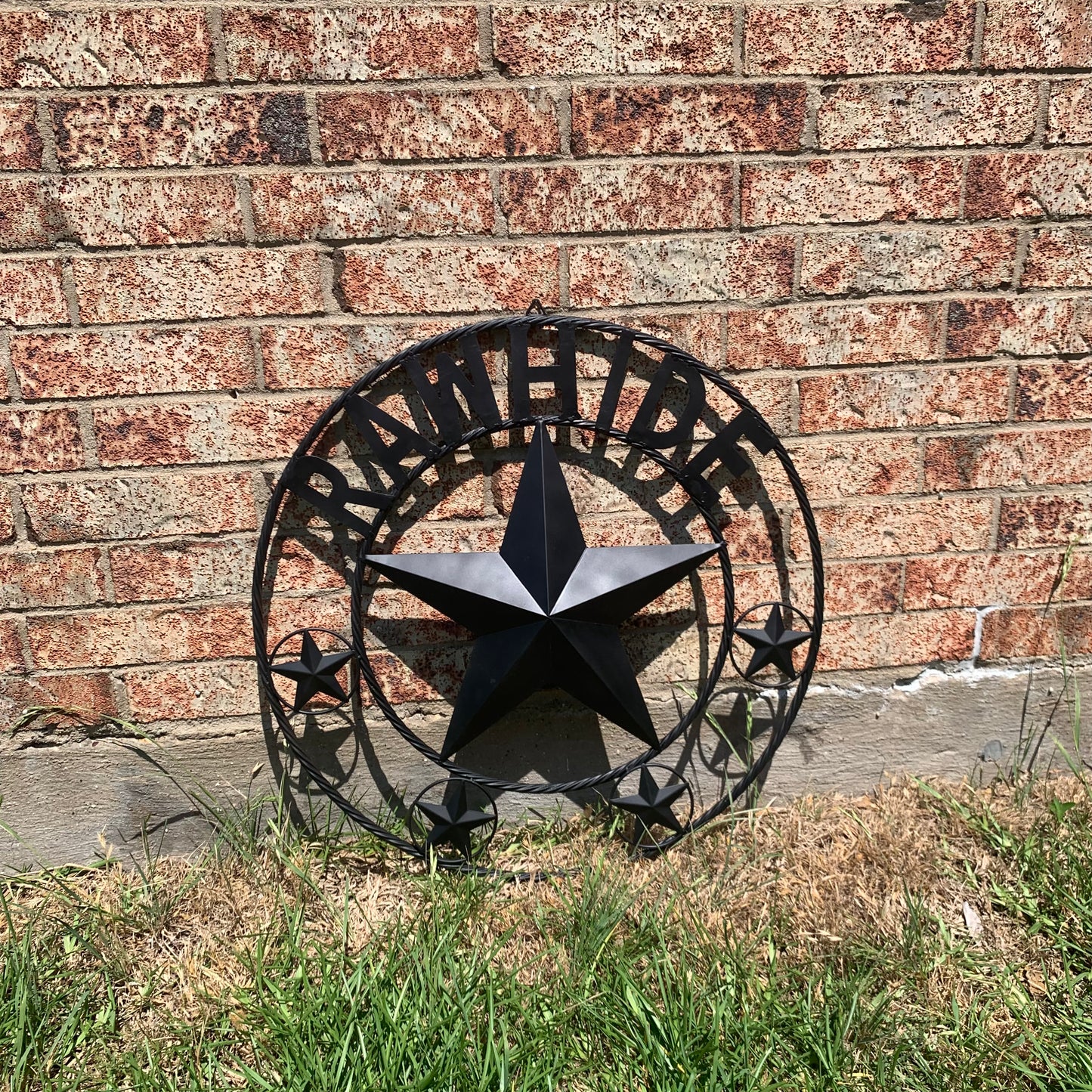 RAWHIDE STYLE CUSTOM STAR RUSTIC BLACK NAME BARN METAL STAR 3d TWISTED ROPE RING WESTERN HOME DECOR HANDMADE