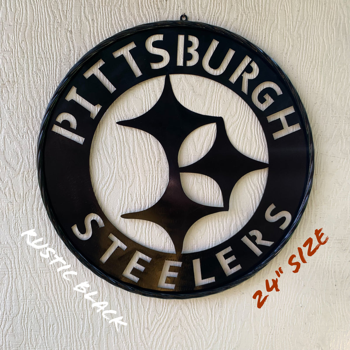 PITTSBURGH BLACK METAL DISC CUSTOM VINTAGE CRAFT TEAM SPORTS SIGN HANDMADE