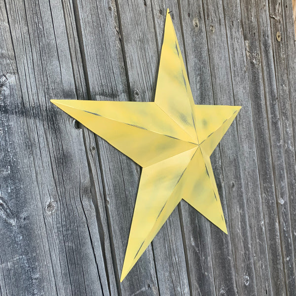 #EH10482 MUSTAND LIGHT YELLOW DISTRESSED BARN STAR TWO TONE METAL ART WESTERN HOME DECOR HANDMADE NEW