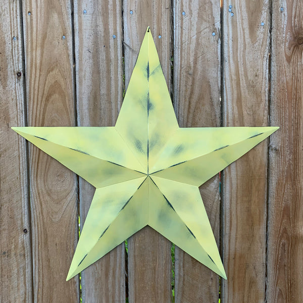 #EH10482 MUSTAND LIGHT YELLOW DISTRESSED BARN STAR TWO TONE METAL ART WESTERN HOME DECOR HANDMADE NEW