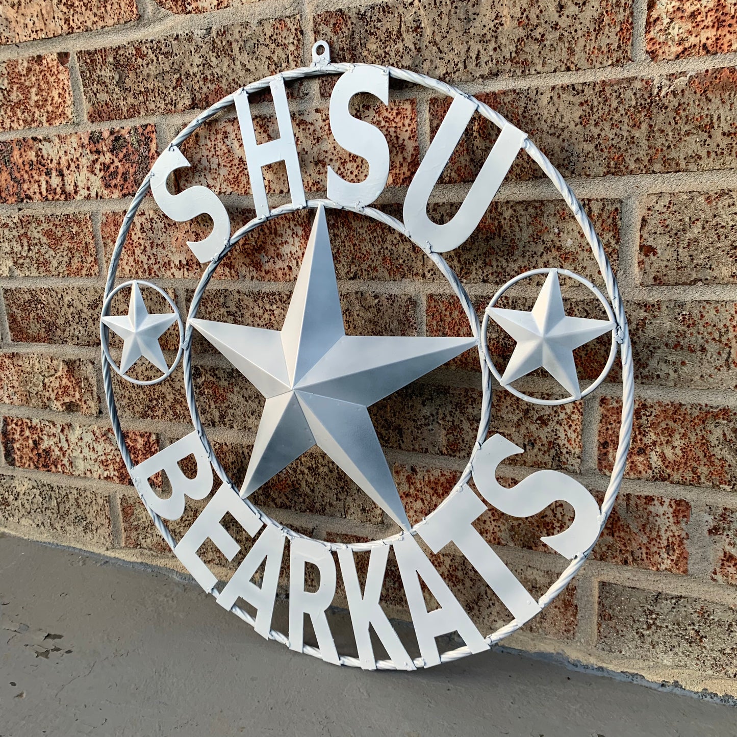 24",32" SHSU SAM HOUSTON BEARKATS RUSTIC WHITE METAL CUSTOM VINTAGE CRAFT RUSTIC BLACK TEAM STAR HANDMADE
