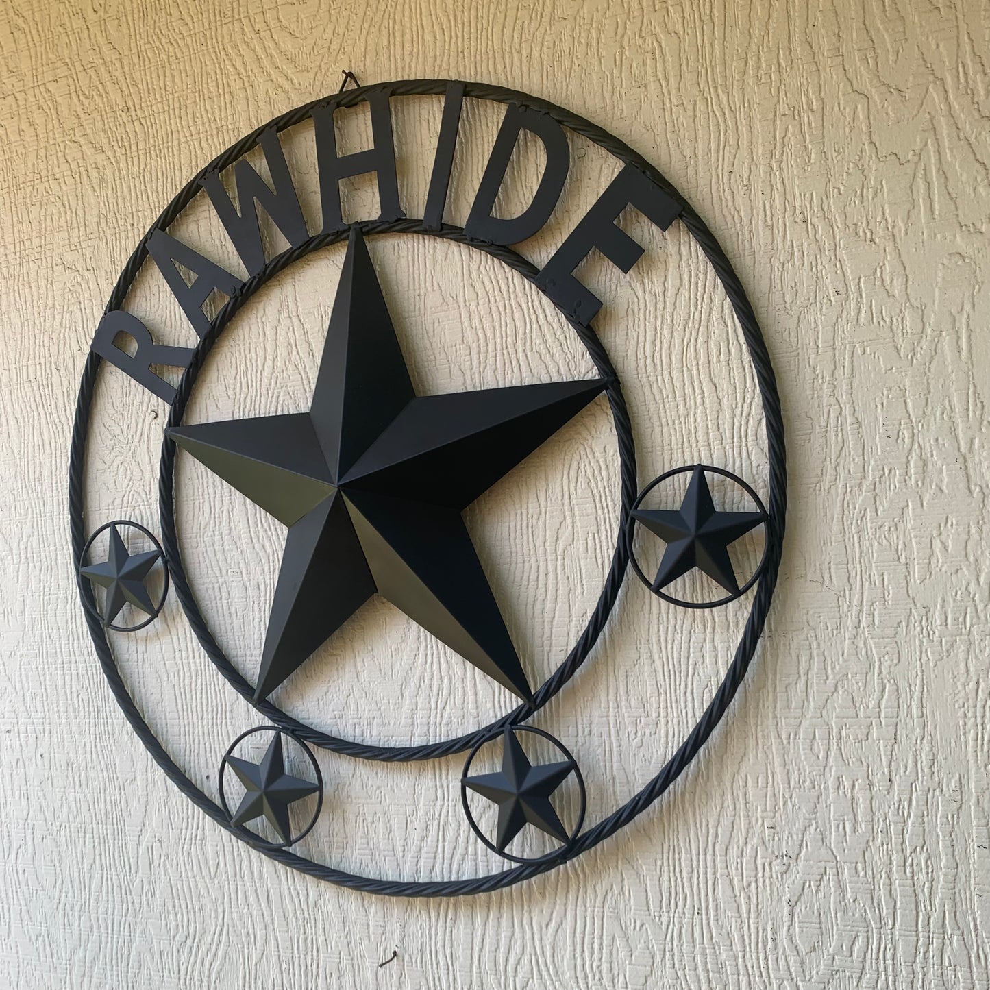 RAWHIDE STYLE CUSTOM STAR RUSTIC BLACK NAME BARN METAL STAR 3d TWISTED ROPE RING WESTERN HOME DECOR HANDMADE