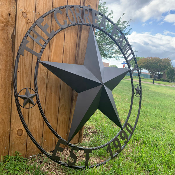 CORREA FAMILY STYLE CUSTOM FAMILY NAME STAR METAL BARN STAR ROPE RING WESTERN HOME DECOR RUSTIC HANDMADE 24",32",34",36",40",42",44",46",50"