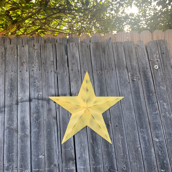 #EH10482 MUSTAND LIGHT YELLOW DISTRESSED BARN STAR TWO TONE METAL ART WESTERN HOME DECOR HANDMADE NEW