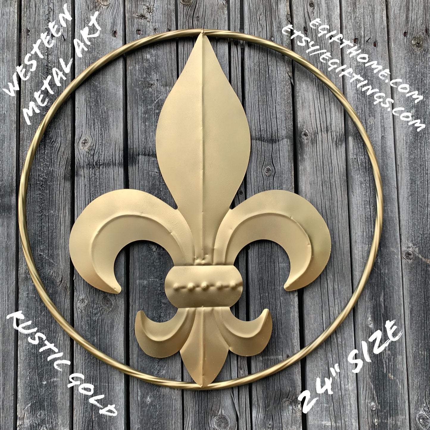 24" GOLD FLEUR DE LIS METAL SIGN WESTERN HOME DECOR HANDMADE NEW ART #EH10149