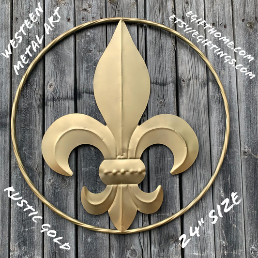 24" GOLD FLEUR DE LIS METAL SIGN WESTERN HOME DECOR HANDMADE NEW ART #EH10149