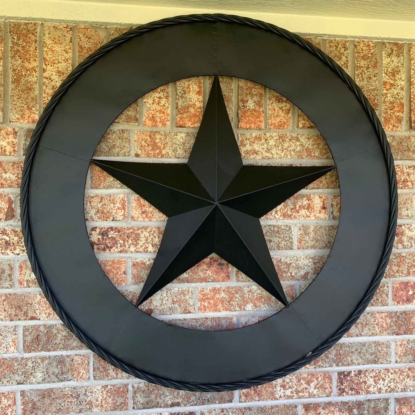 36" RUSTIC BLACK LONE STAR WIDE BAND RING TWISTED ROPE RING 3d METAL STAR WALL ART WESTERN HOME DECOR HANDMADE NEW #EH11879
