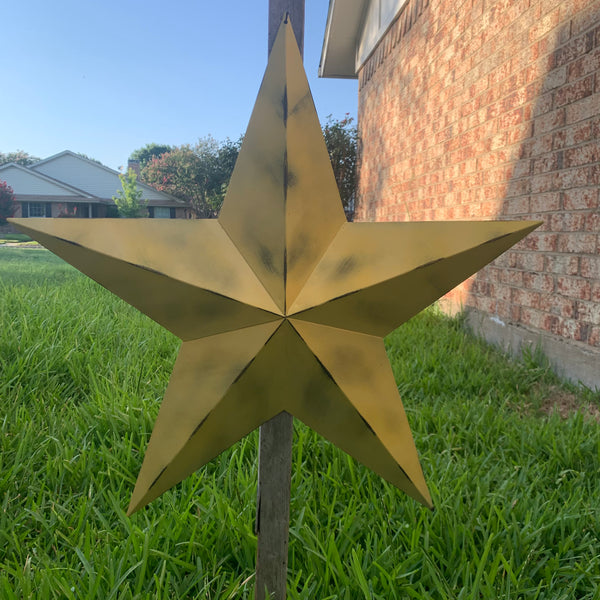 #EH10482 MUSTAND LIGHT YELLOW DISTRESSED BARN STAR TWO TONE METAL ART WESTERN HOME DECOR HANDMADE NEW