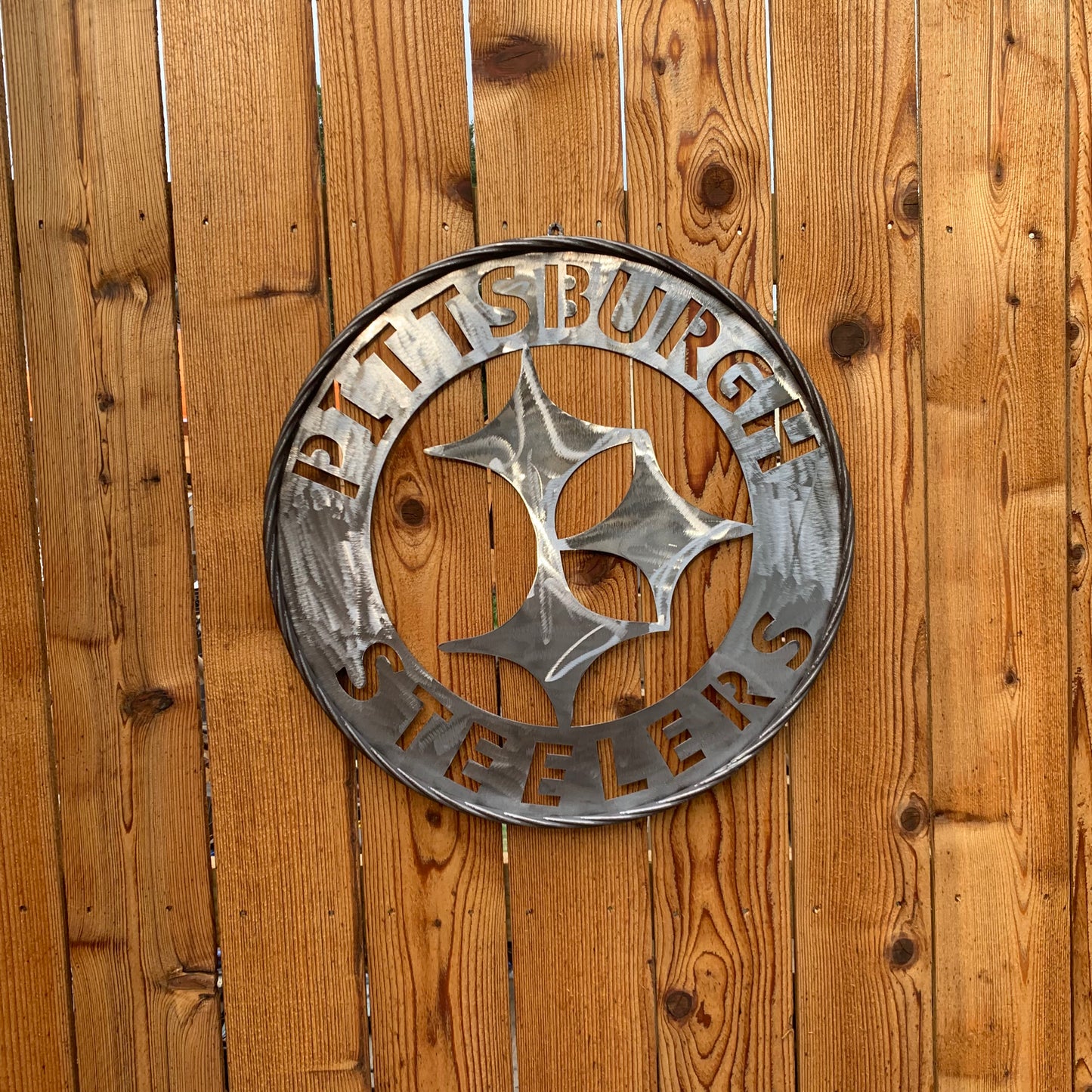 PITTSBURGH STEELERS CUSTOM RAW METAL VINTAGE CRAFT TEAM SIGN HANDMADE