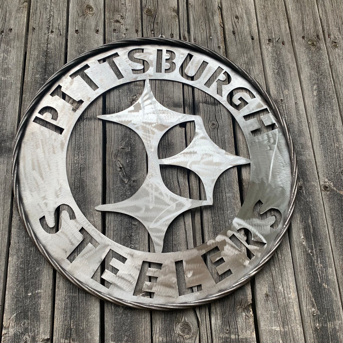 PITTSBURGH STEELERS CUSTOM RAW METAL VINTAGE CRAFT TEAM SIGN HANDMADE