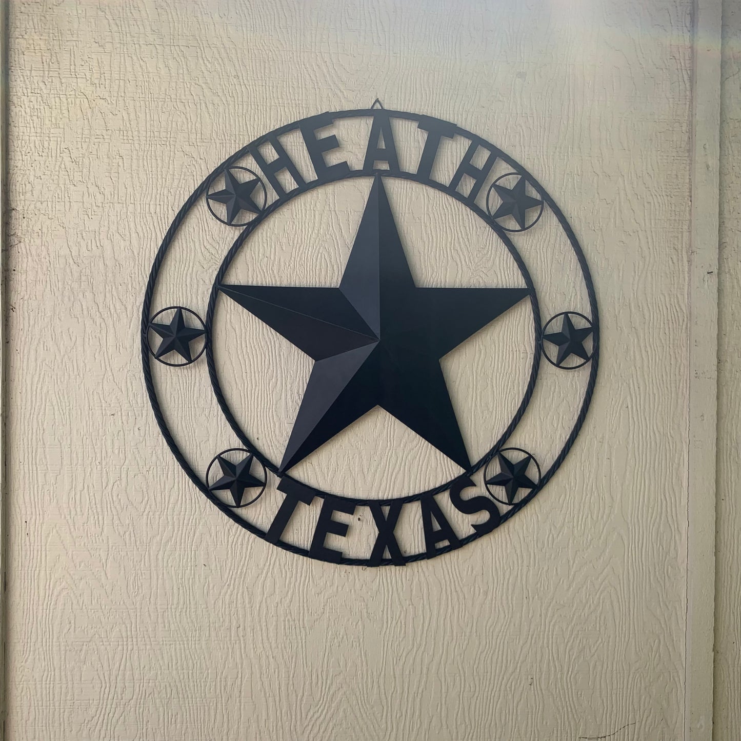 HEATH TEXAS STYLE CUSTOM STAR NAME BARN METAL STAR 3d TWISTED ROPE RING WESTERN HOME DECOR HANDMADE RUSTIC BLACK 24",32",34",36",40",42",44",46",50"