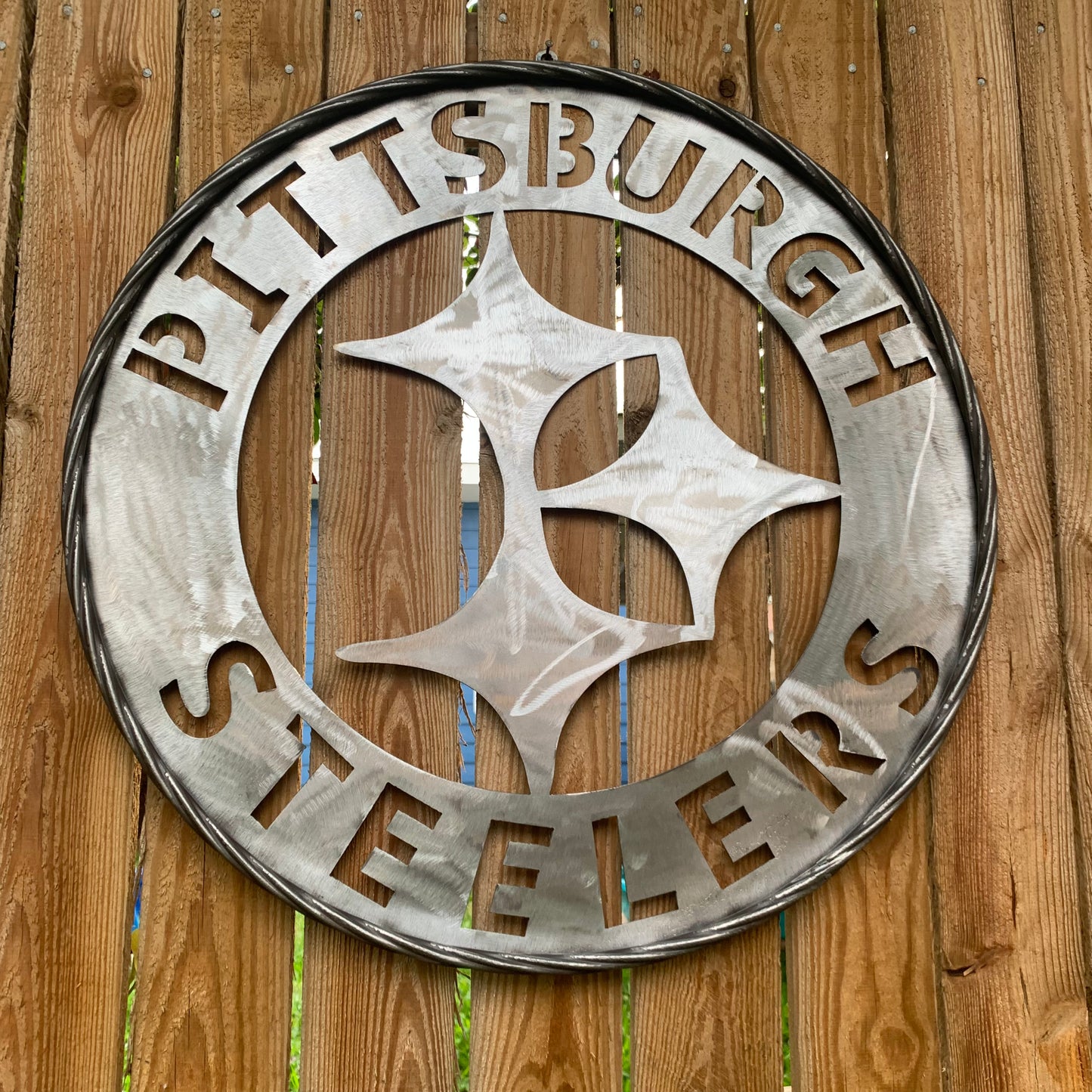 PITTSBURGH STEELERS CUSTOM RAW METAL VINTAGE CRAFT TEAM SIGN HANDMADE