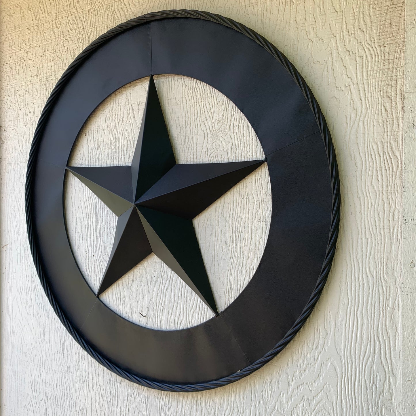 36" RUSTIC BLACK LONE STAR WIDE BAND RING TWISTED ROPE RING 3d METAL STAR WALL ART WESTERN HOME DECOR HANDMADE NEW #EH11879