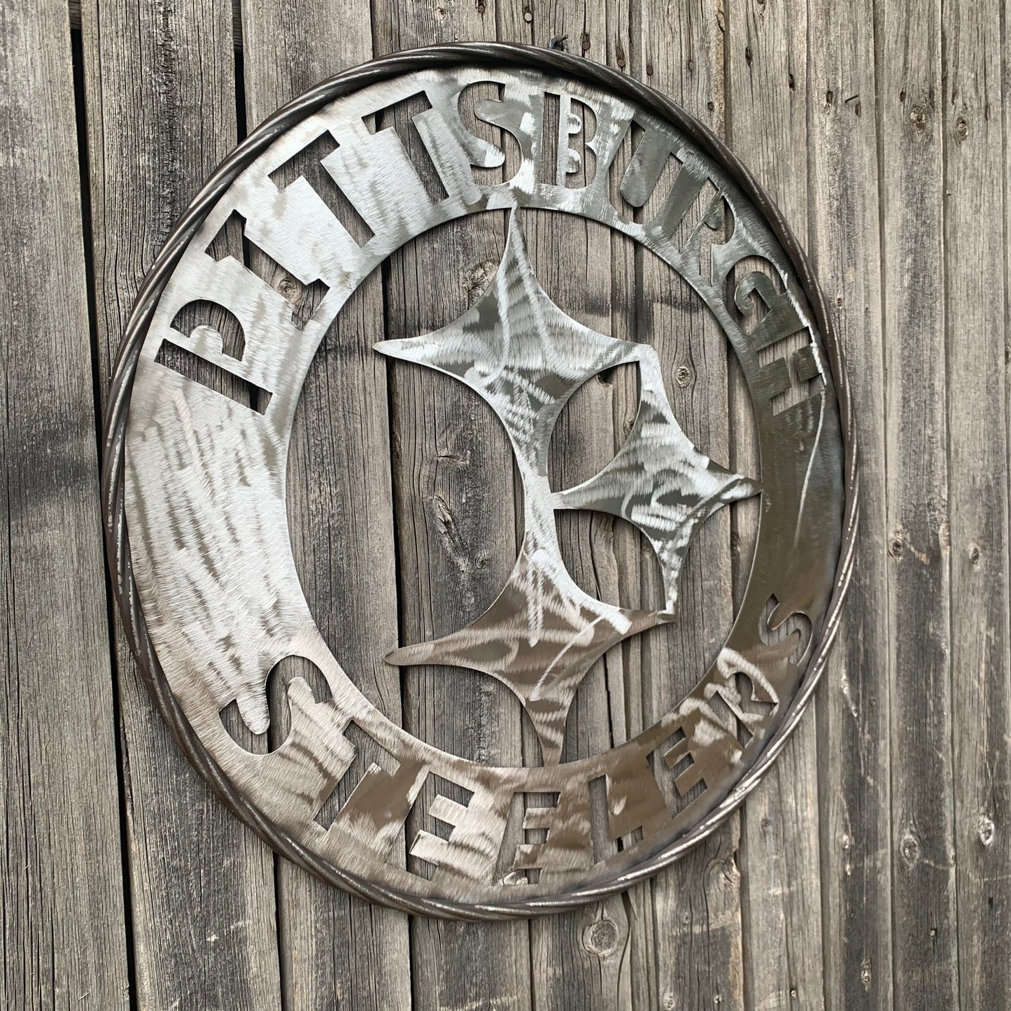 PITTSBURGH STEELERS CUSTOM RAW METAL VINTAGE CRAFT TEAM SIGN HANDMADE