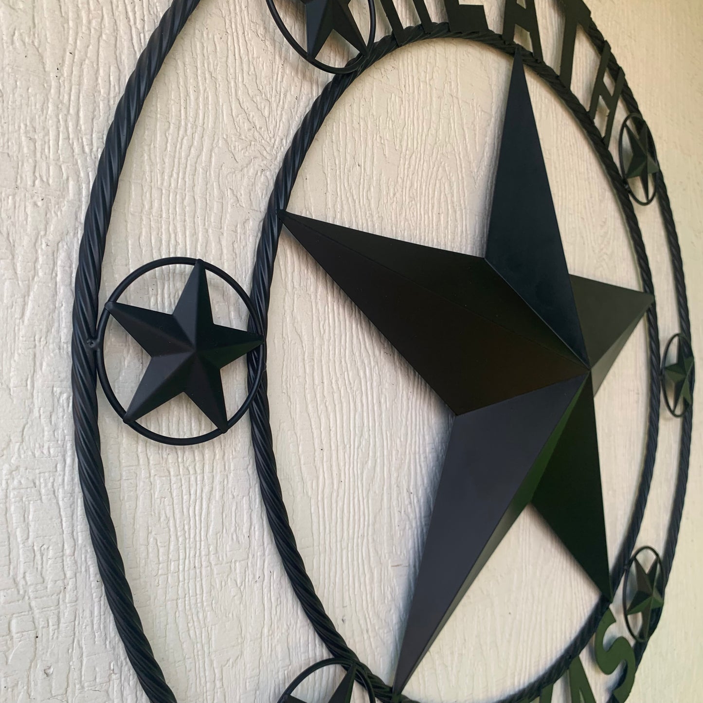 HEATH TEXAS STYLE CUSTOM STAR NAME BARN METAL STAR 3d TWISTED ROPE RING WESTERN HOME DECOR HANDMADE RUSTIC BLACK 24",32",34",36",40",42",44",46",50"