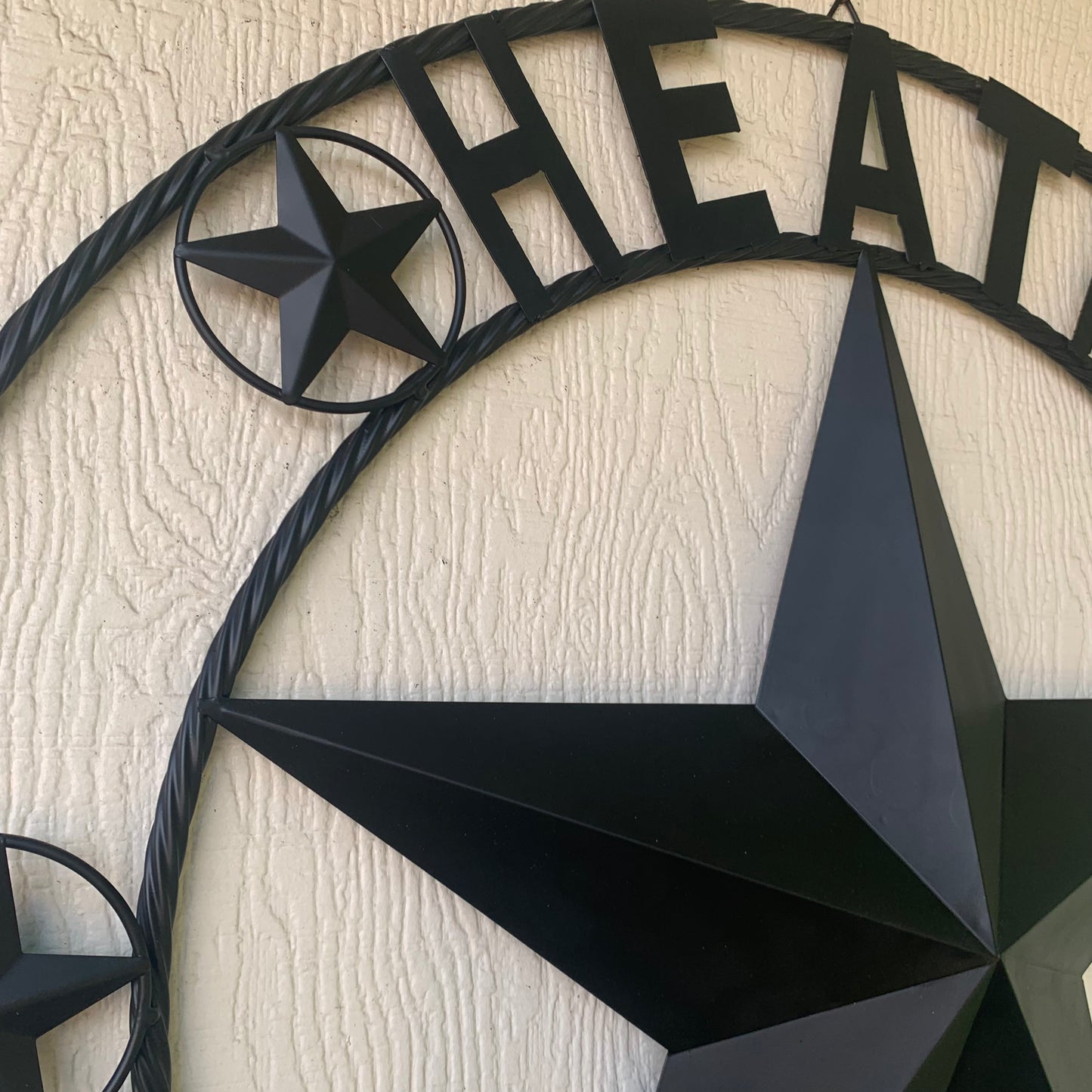 HEATH TEXAS STYLE CUSTOM STAR NAME BARN METAL STAR 3d TWISTED ROPE RING WESTERN HOME DECOR HANDMADE RUSTIC BLACK 24",32",34",36",40",42",44",46",50"