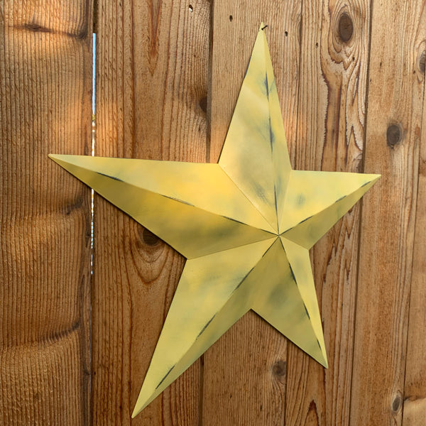 #EH10482 MUSTAND LIGHT YELLOW DISTRESSED BARN STAR TWO TONE METAL ART WESTERN HOME DECOR HANDMADE NEW