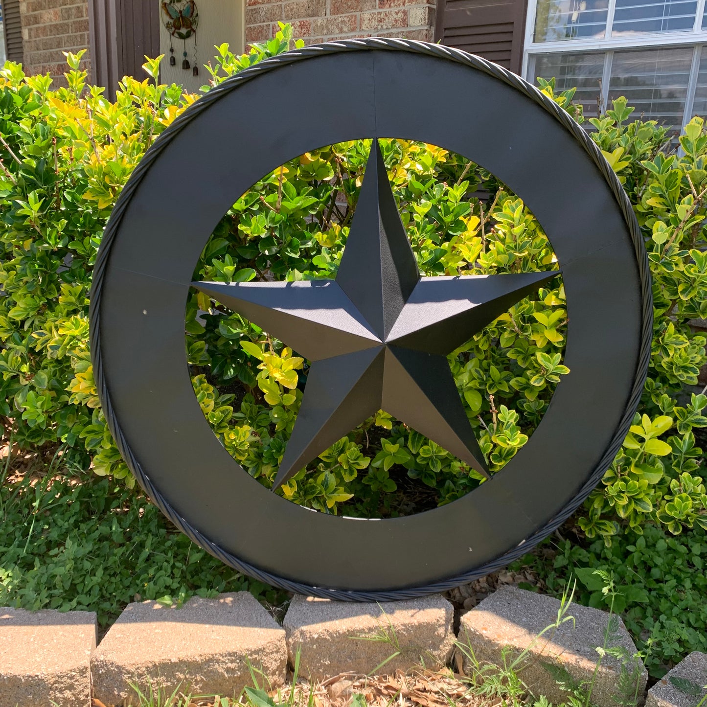 36" RUSTIC BLACK LONE STAR WIDE BAND RING TWISTED ROPE RING 3d METAL STAR WALL ART WESTERN HOME DECOR HANDMADE NEW #EH11879