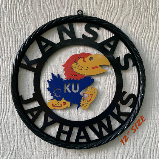 KANSAS JAYHAWKS CUSTOM METAL VINTAGE CRAFT TEAM SIGN WALL ART WESTERN HOME DECOR HANDMADE