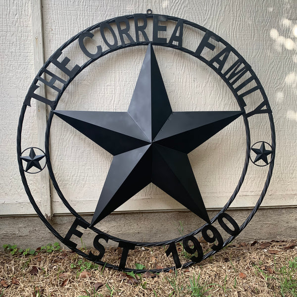 CORREA FAMILY STYLE CUSTOM FAMILY NAME STAR METAL BARN STAR ROPE RING WESTERN HOME DECOR RUSTIC HANDMADE 24",32",34",36",40",42",44",46",50"