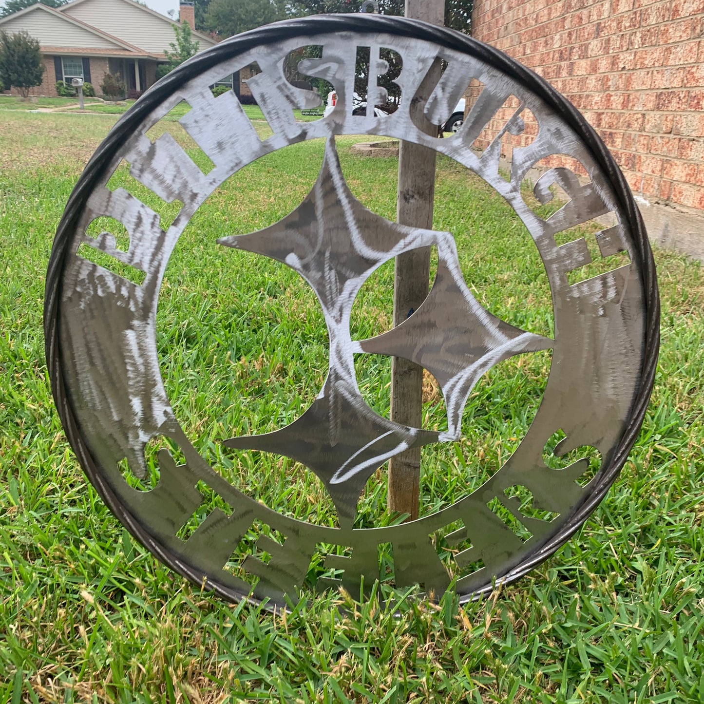 PITTSBURGH STEELERS CUSTOM RAW METAL VINTAGE CRAFT TEAM SIGN HANDMADE