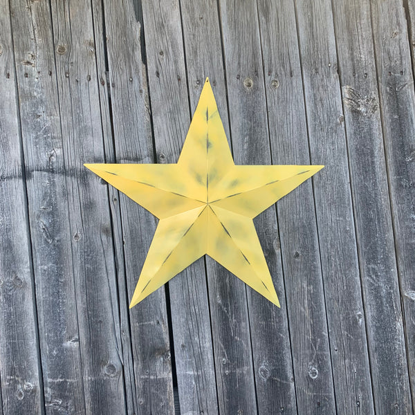 #EH10482 MUSTAND LIGHT YELLOW DISTRESSED BARN STAR TWO TONE METAL ART WESTERN HOME DECOR HANDMADE NEW