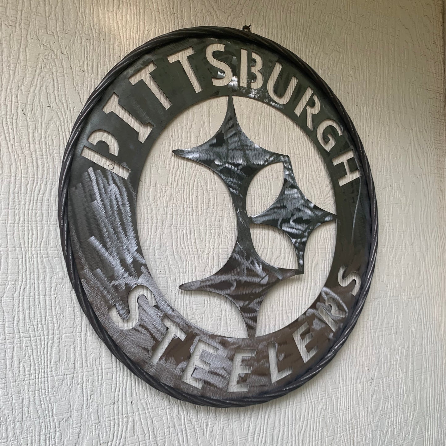PITTSBURGH STEELERS CUSTOM RAW METAL VINTAGE CRAFT TEAM SIGN HANDMADE