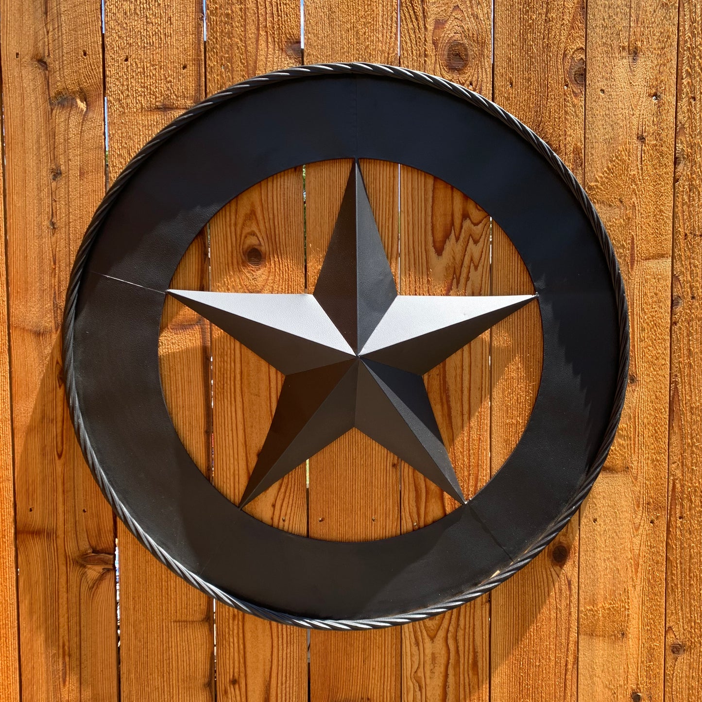36" RUSTIC BLACK LONE STAR WIDE BAND RING TWISTED ROPE RING 3d METAL STAR WALL ART WESTERN HOME DECOR HANDMADE NEW #EH11879