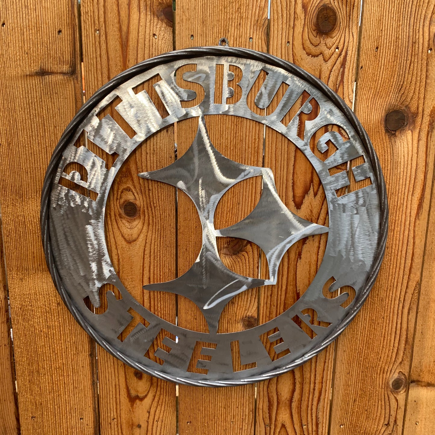 PITTSBURGH STEELERS CUSTOM RAW METAL VINTAGE CRAFT TEAM SIGN HANDMADE