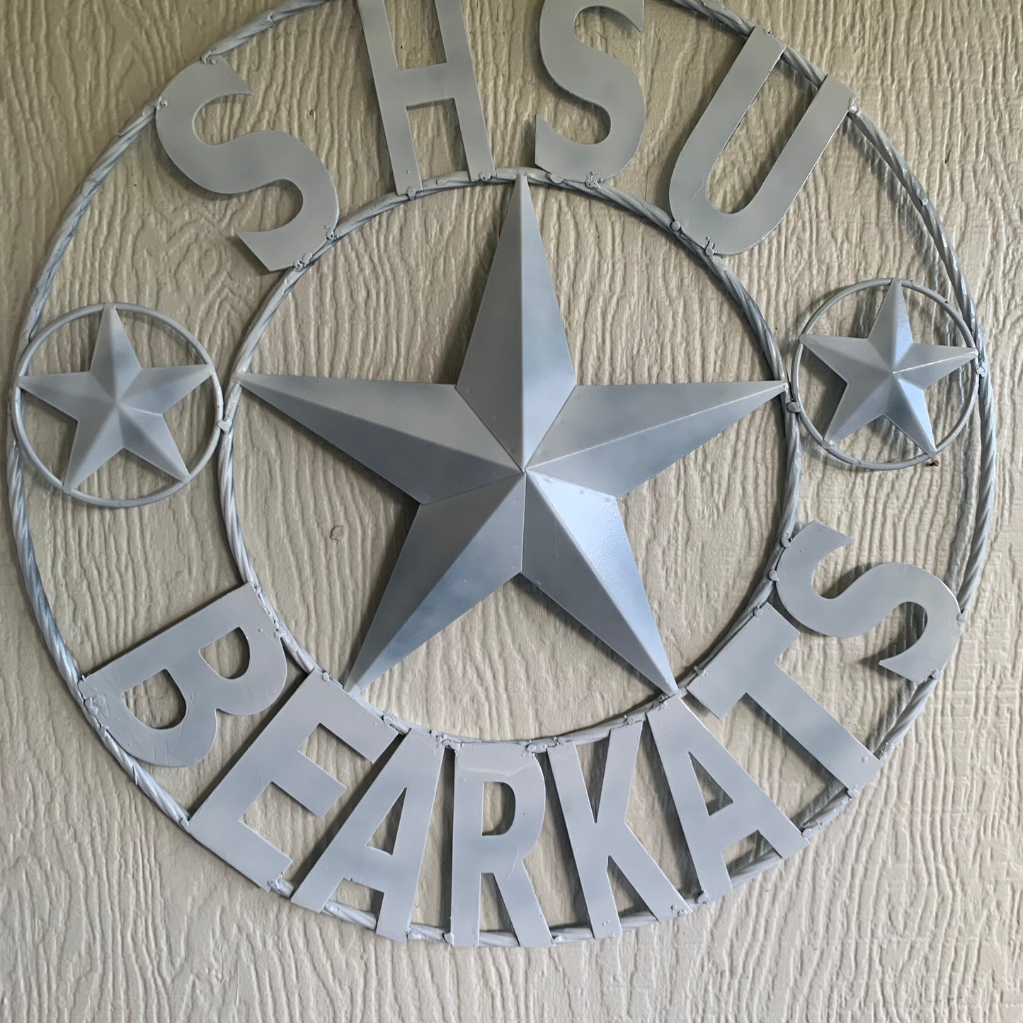 24",32" SHSU SAM HOUSTON BEARKATS RUSTIC WHITE METAL CUSTOM VINTAGE CRAFT RUSTIC BLACK TEAM STAR HANDMADE