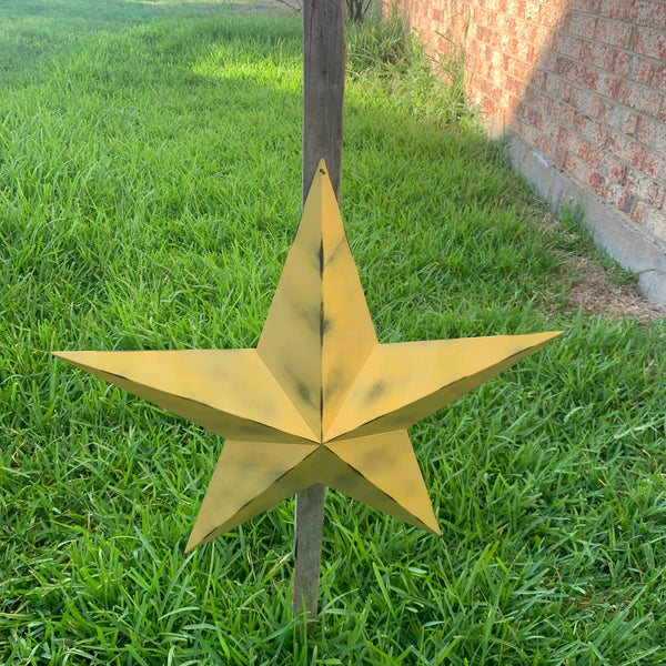 #EH10482 MUSTAND LIGHT YELLOW DISTRESSED BARN STAR TWO TONE METAL ART WESTERN HOME DECOR HANDMADE NEW