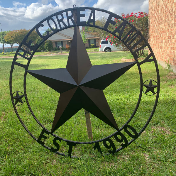 CORREA FAMILY STYLE CUSTOM FAMILY NAME STAR METAL BARN STAR ROPE RING WESTERN HOME DECOR RUSTIC HANDMADE 24",32",34",36",40",42",44",46",50"