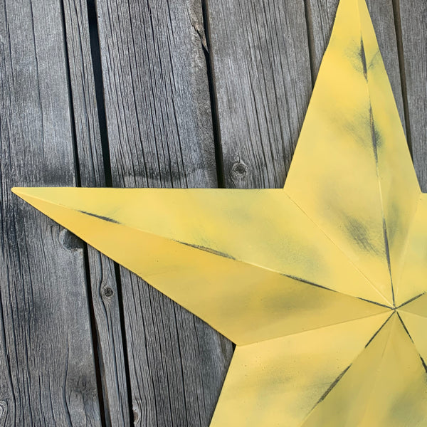 #EH10482 MUSTAND LIGHT YELLOW DISTRESSED BARN STAR TWO TONE METAL ART WESTERN HOME DECOR HANDMADE NEW