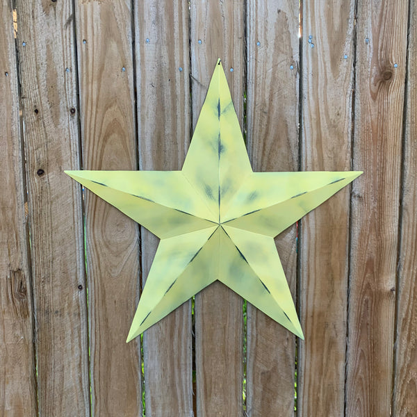 #EH10482 MUSTAND LIGHT YELLOW DISTRESSED BARN STAR TWO TONE METAL ART WESTERN HOME DECOR HANDMADE NEW
