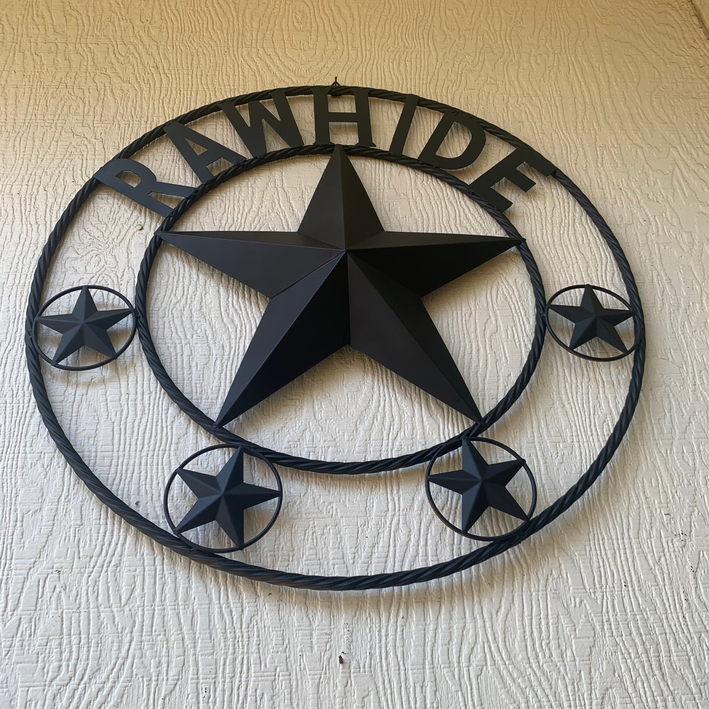 RAWHIDE STYLE CUSTOM STAR RUSTIC BLACK NAME BARN METAL STAR 3d TWISTED ROPE RING WESTERN HOME DECOR HANDMADE