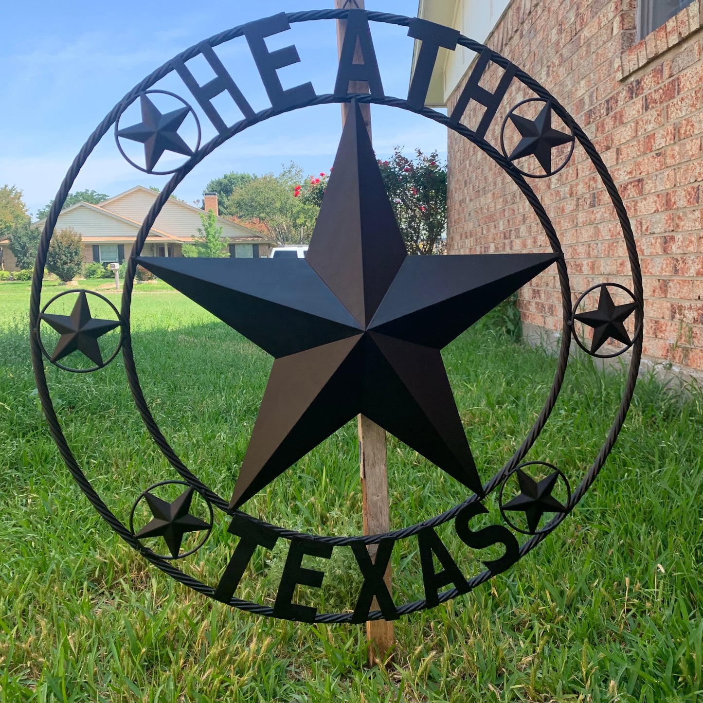 HEATH TEXAS STYLE CUSTOM STAR NAME BARN METAL STAR 3d TWISTED ROPE RING WESTERN HOME DECOR HANDMADE RUSTIC BLACK 24",32",34",36",40",42",44",46",50"