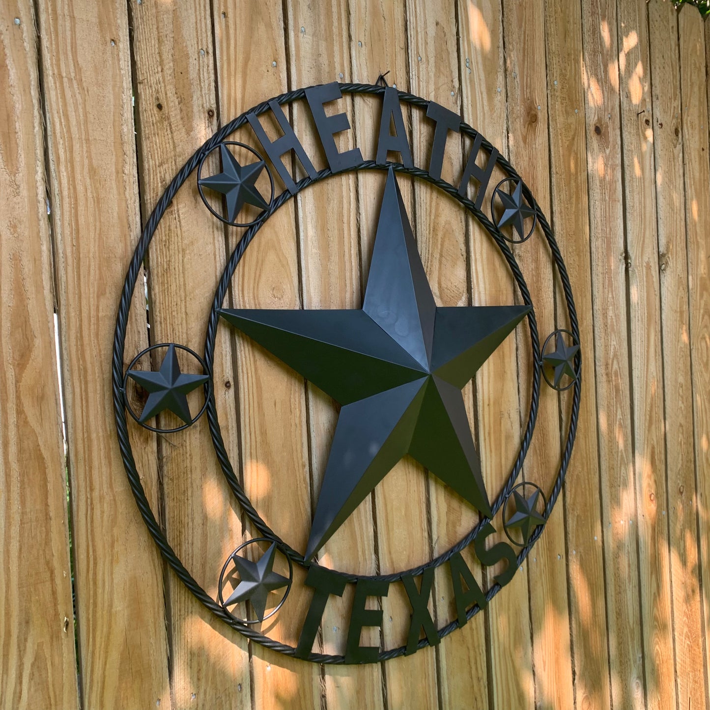 HEATH TEXAS STYLE CUSTOM STAR NAME BARN METAL STAR 3d TWISTED ROPE RING WESTERN HOME DECOR HANDMADE RUSTIC BLACK 24",32",34",36",40",42",44",46",50"