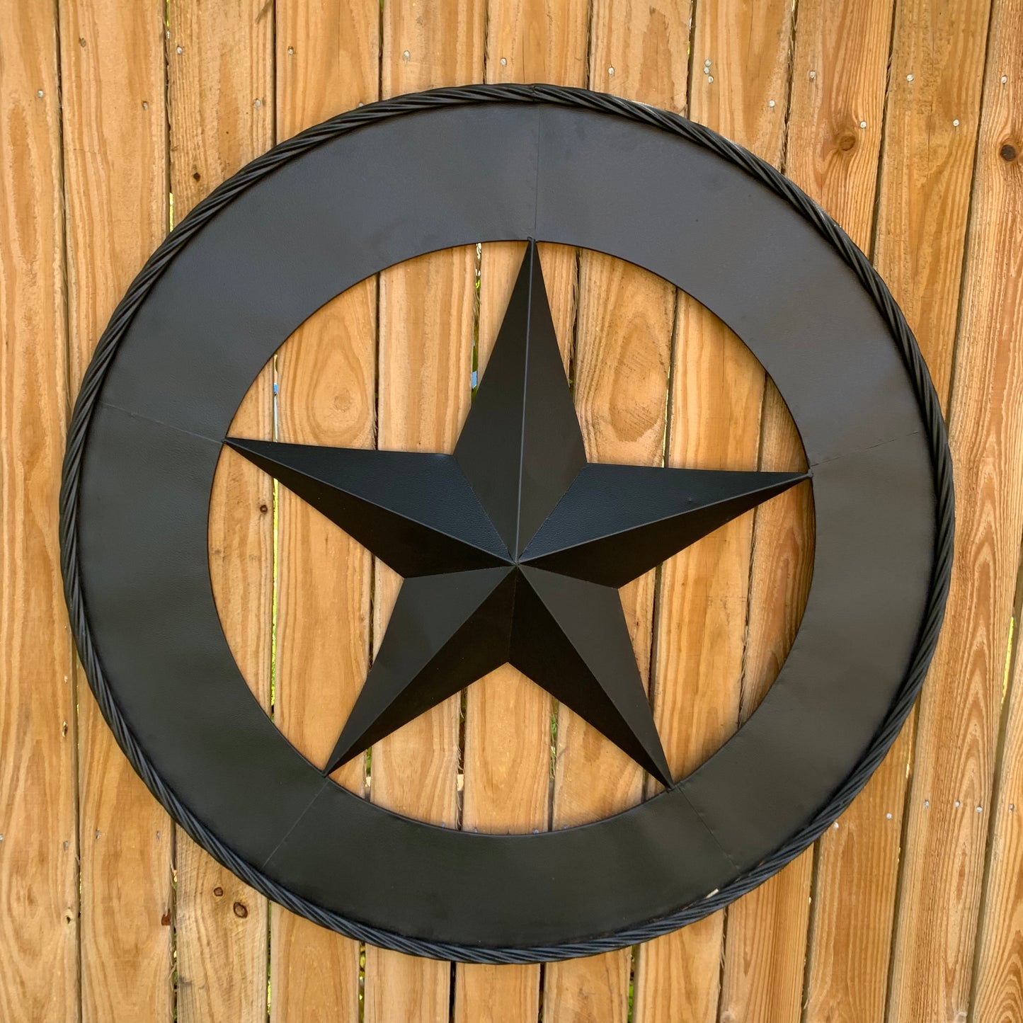 36" RUSTIC BLACK LONE STAR WIDE BAND RING TWISTED ROPE RING 3d METAL STAR WALL ART WESTERN HOME DECOR HANDMADE NEW #EH11879