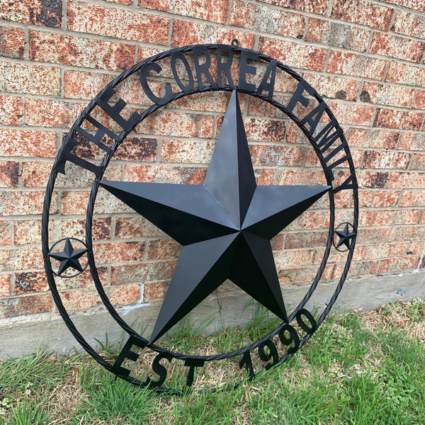 CORREA FAMILY STYLE CUSTOM FAMILY NAME STAR METAL BARN STAR ROPE RING WESTERN HOME DECOR RUSTIC HANDMADE 24",32",34",36",40",42",44",46",50"