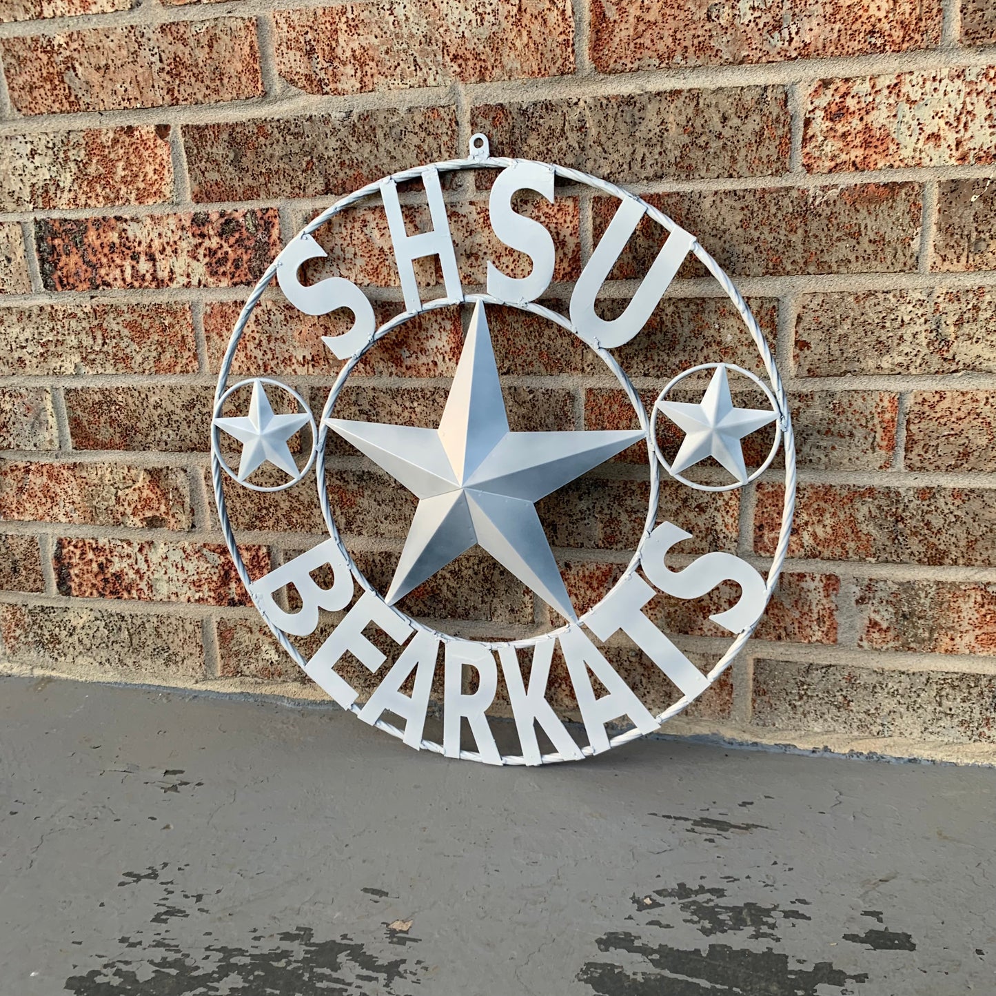 24",32" SHSU SAM HOUSTON BEARKATS RUSTIC WHITE METAL CUSTOM VINTAGE CRAFT RUSTIC BLACK TEAM STAR HANDMADE