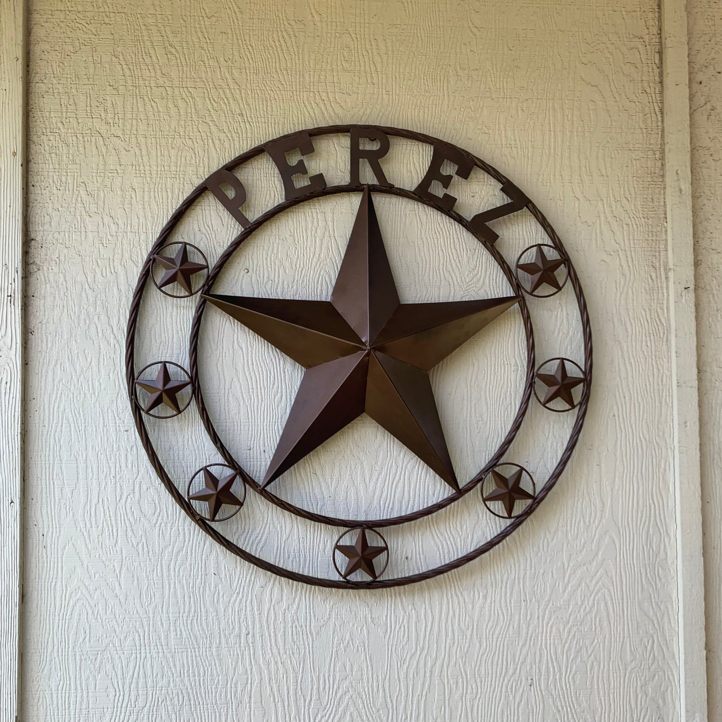 PEREZ CUSTOM STAR NAME BARN METAL STAR 3d TWISTED ROPE RING WESTERN HOME DECOR RUSTIC  BRONZE HANDMADE 24",32",34",36",40",42",44",46",50"