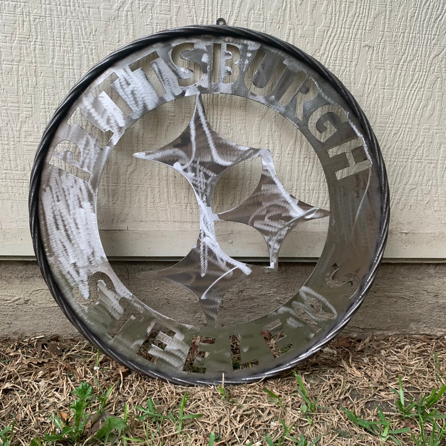 PITTSBURGH STEELERS CUSTOM RAW METAL VINTAGE CRAFT TEAM SIGN HANDMADE
