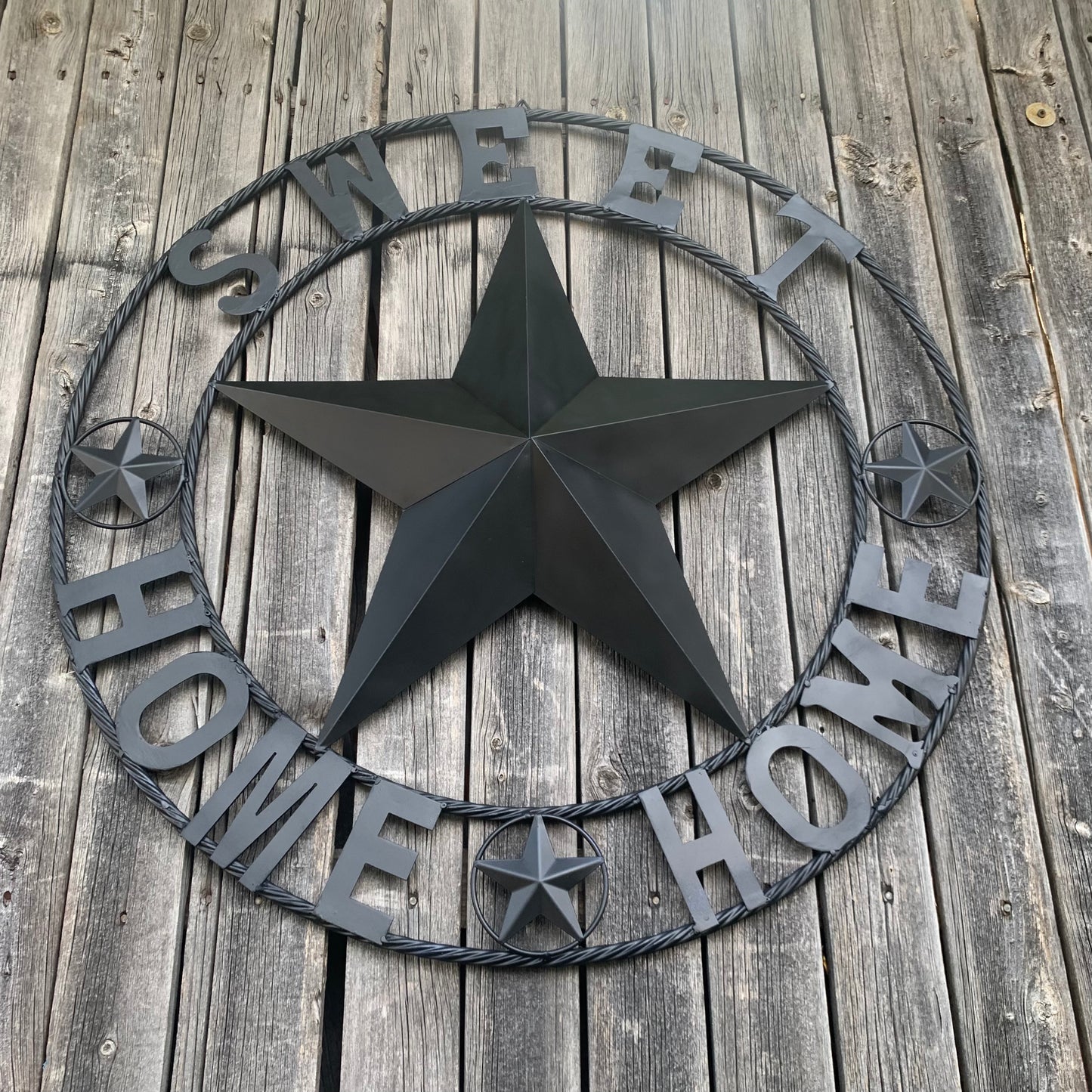 HOME SWEET HOME BARN STAR 24",32",36" RUSTIC BLACK METAL LONE STAR WESTERN HOME DECOR HANDMADE NEW #EH10549