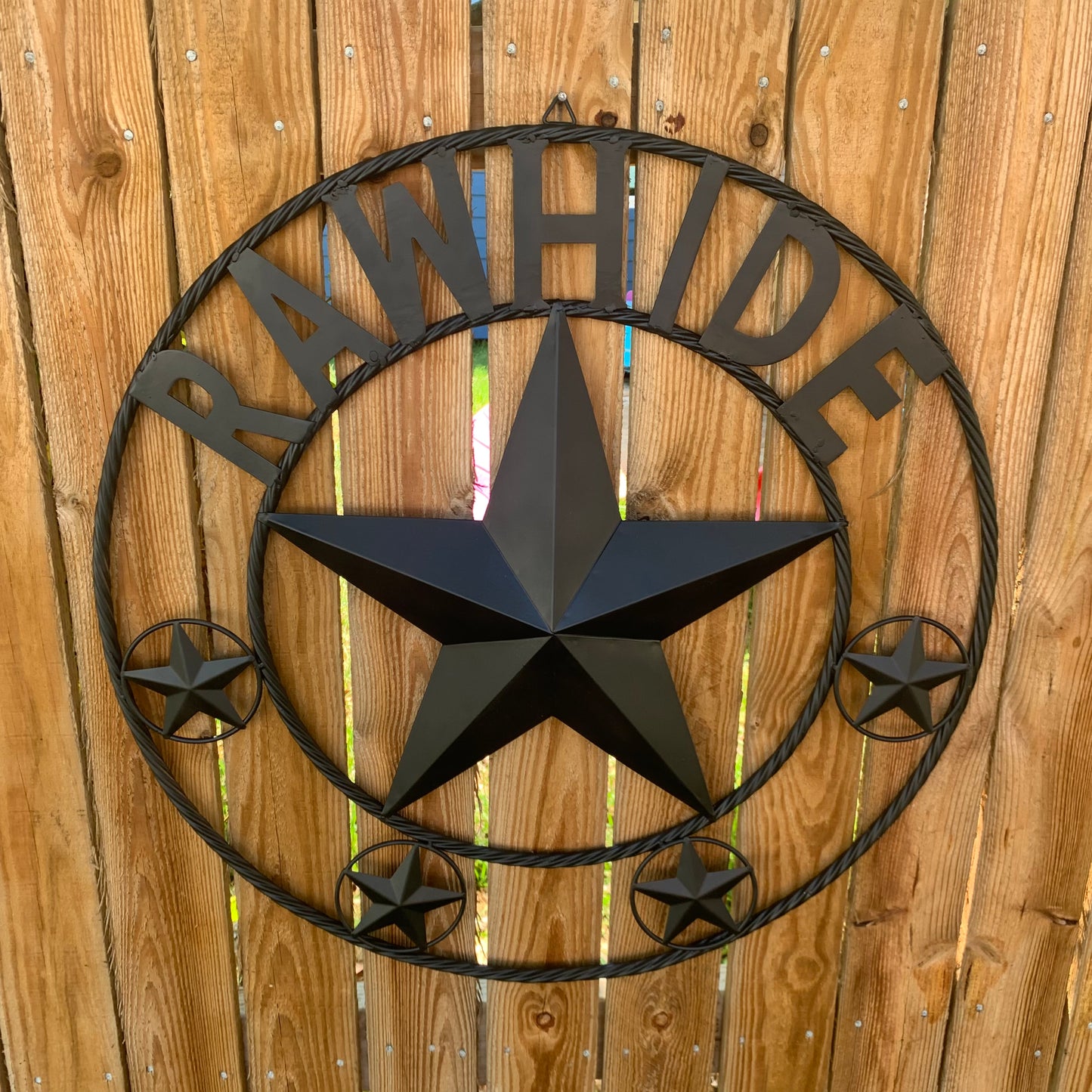 RAWHIDE STYLE CUSTOM STAR RUSTIC BLACK NAME BARN METAL STAR 3d TWISTED ROPE RING WESTERN HOME DECOR HANDMADE