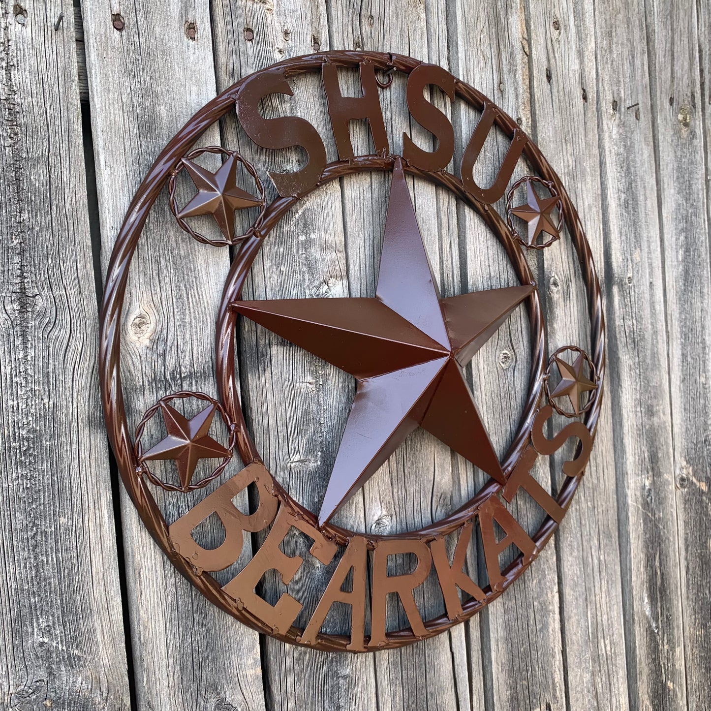 18" SHSU SAM HOUSTON BEARKATS RUSTIC BRONZE COPPER METAL CUSTOM VINTAGE CRAFT RUSTIC BROWN TEAM STAR HANDMADE