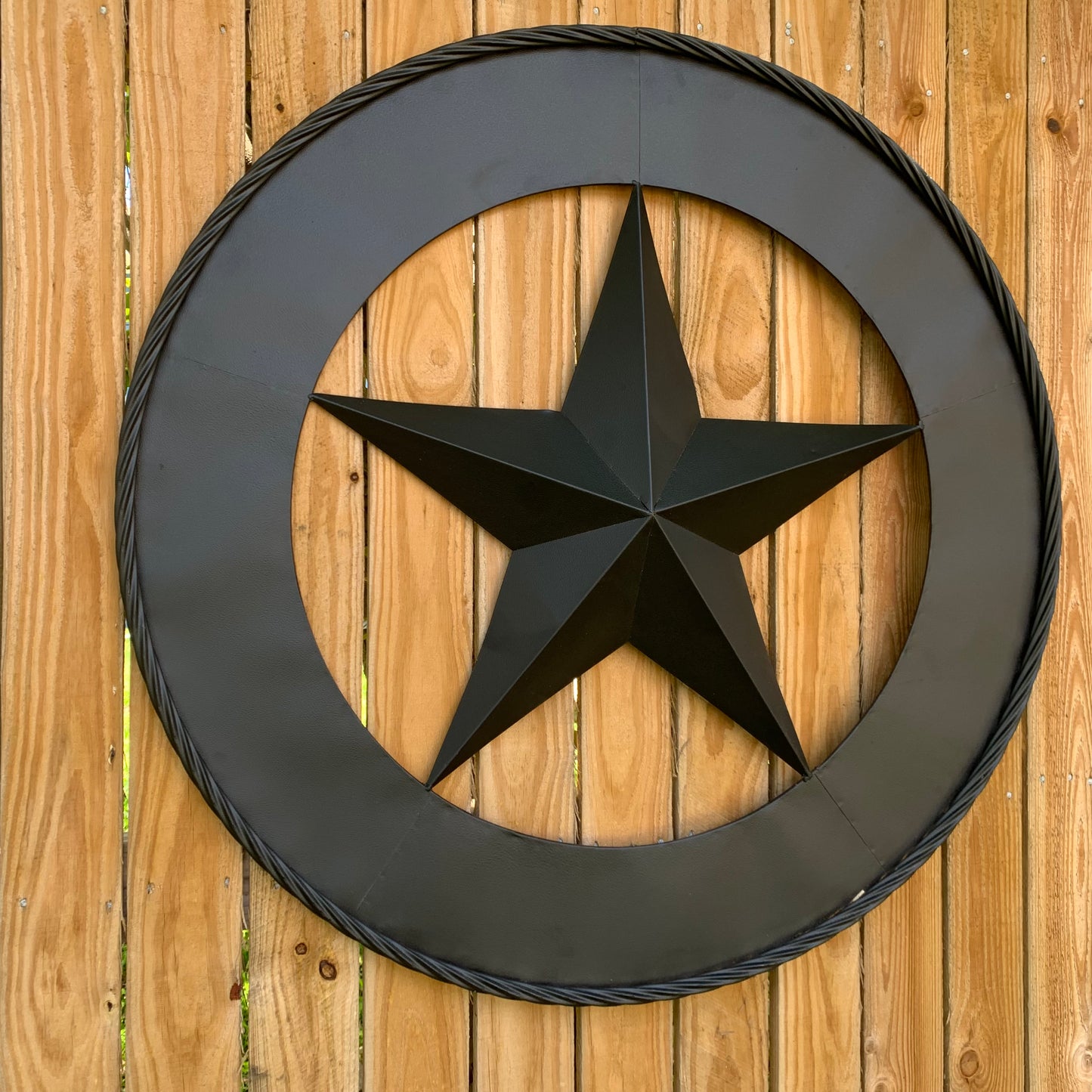 36" RUSTIC BLACK LONE STAR WIDE BAND RING TWISTED ROPE RING 3d METAL STAR WALL ART WESTERN HOME DECOR HANDMADE NEW #EH11879