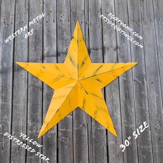 #EH10481 MUSTARD DARK YELLOW DISTRESSED BARN STAR TWO TONE METAL ART WESTERN HOME HANDMADE NEW
