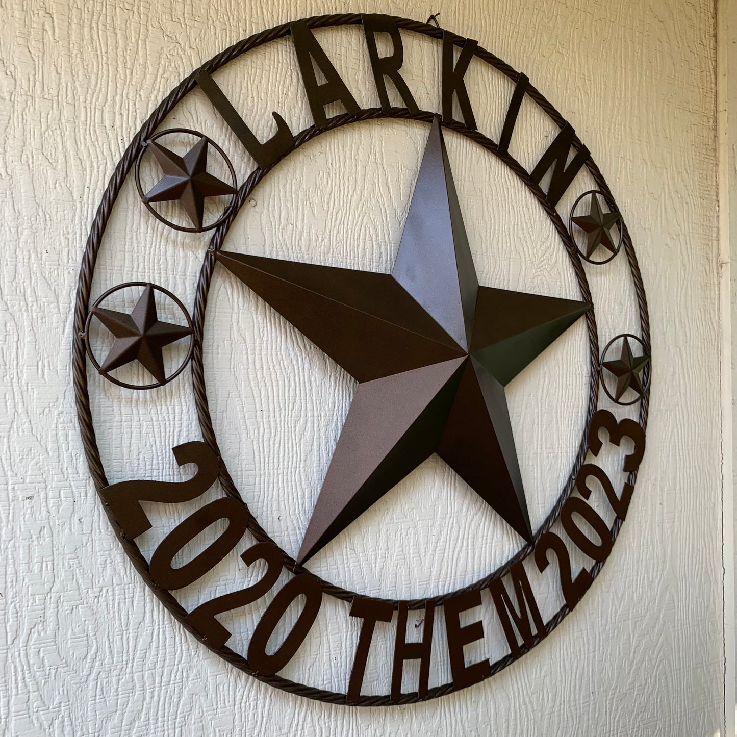 LARKIN STYLE CUSTOM STAR NAME BARN METAL STAR 3d TWISTED ROPE RING WESTERN HOME DECOR RUSTIC  BRONZE HANDMADE 24",32",34",36",40",42",44",46",50"