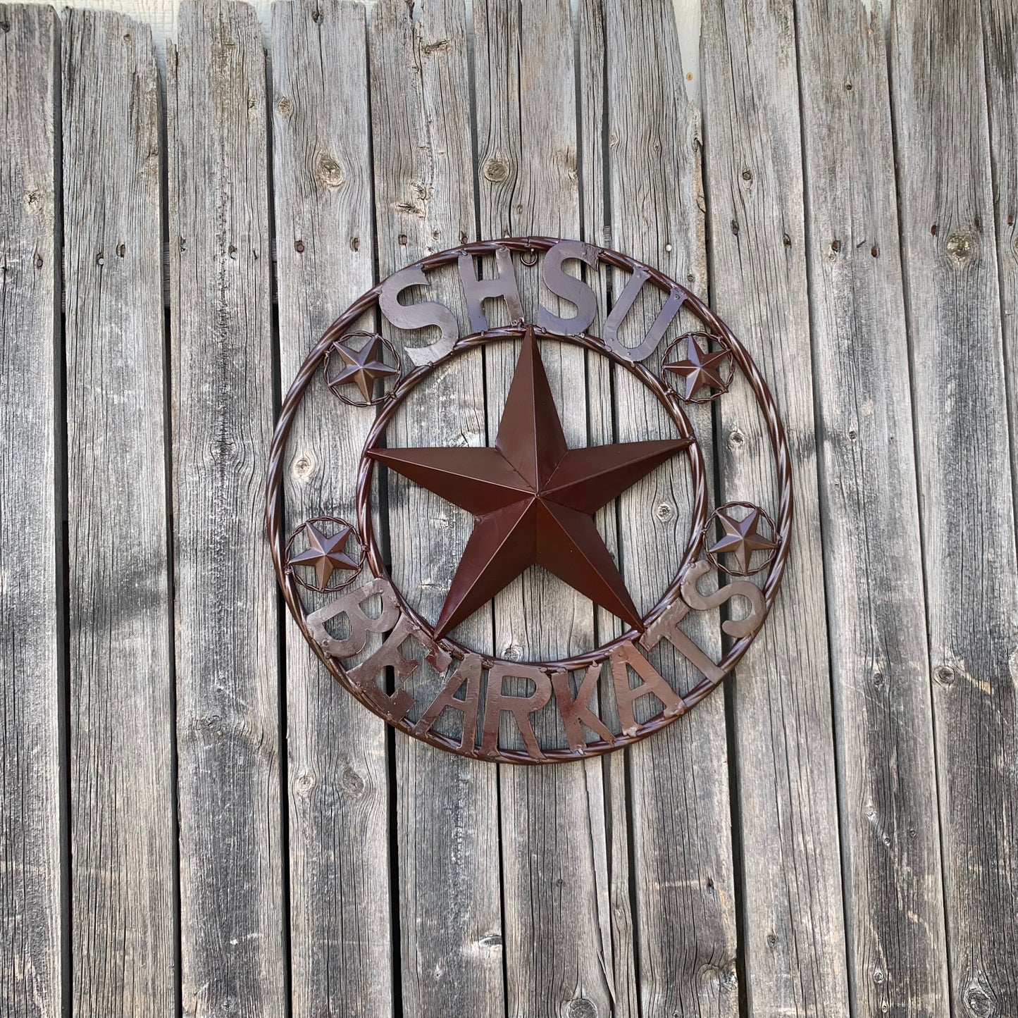 18" SHSU SAM HOUSTON BEARKATS RUSTIC BRONZE COPPER METAL CUSTOM VINTAGE CRAFT RUSTIC BROWN TEAM STAR HANDMADE