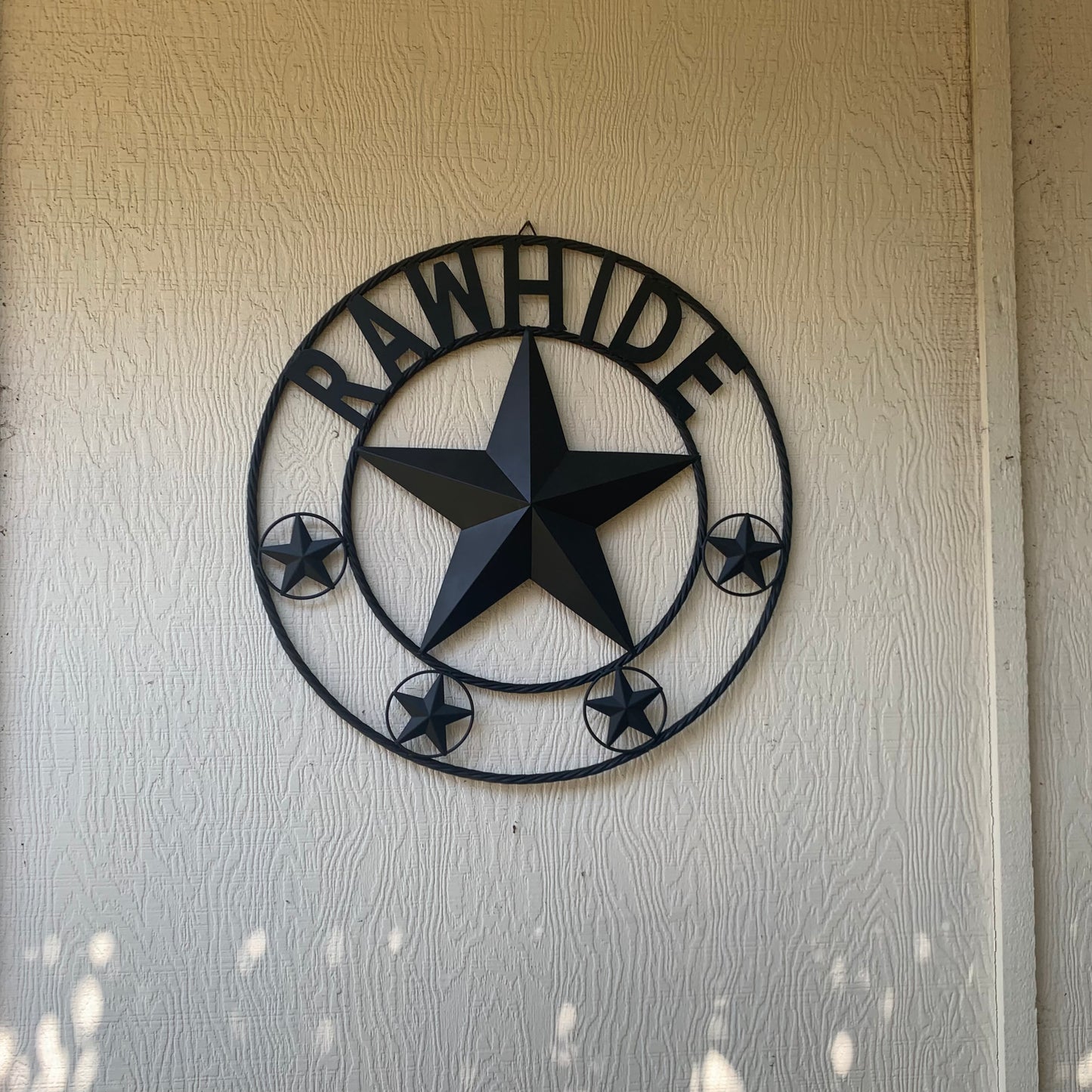RAWHIDE STYLE CUSTOM STAR RUSTIC BLACK NAME BARN METAL STAR 3d TWISTED ROPE RING WESTERN HOME DECOR HANDMADE